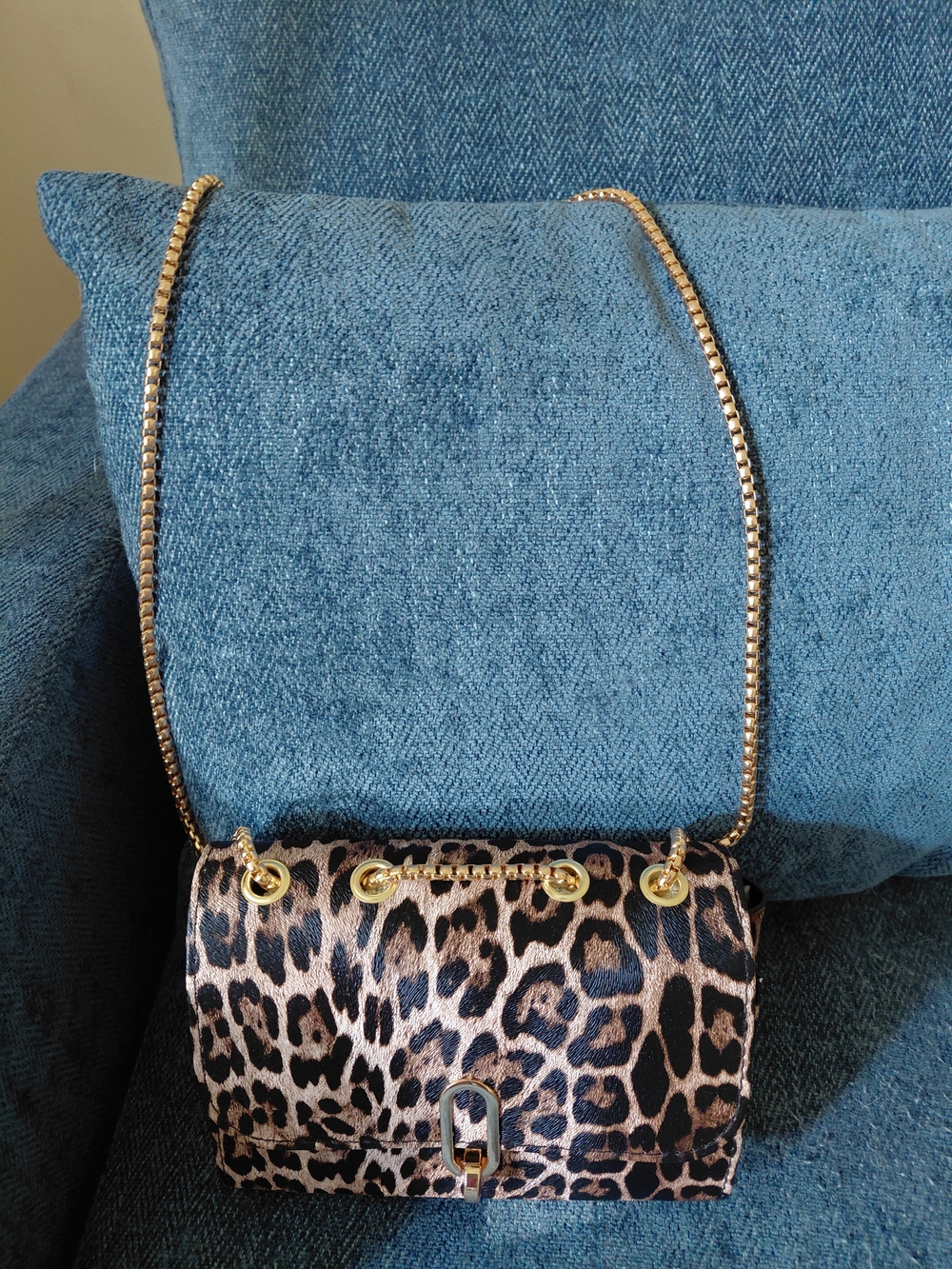 Leopard Print Chain-Shoulder Bag - Gold Hardware